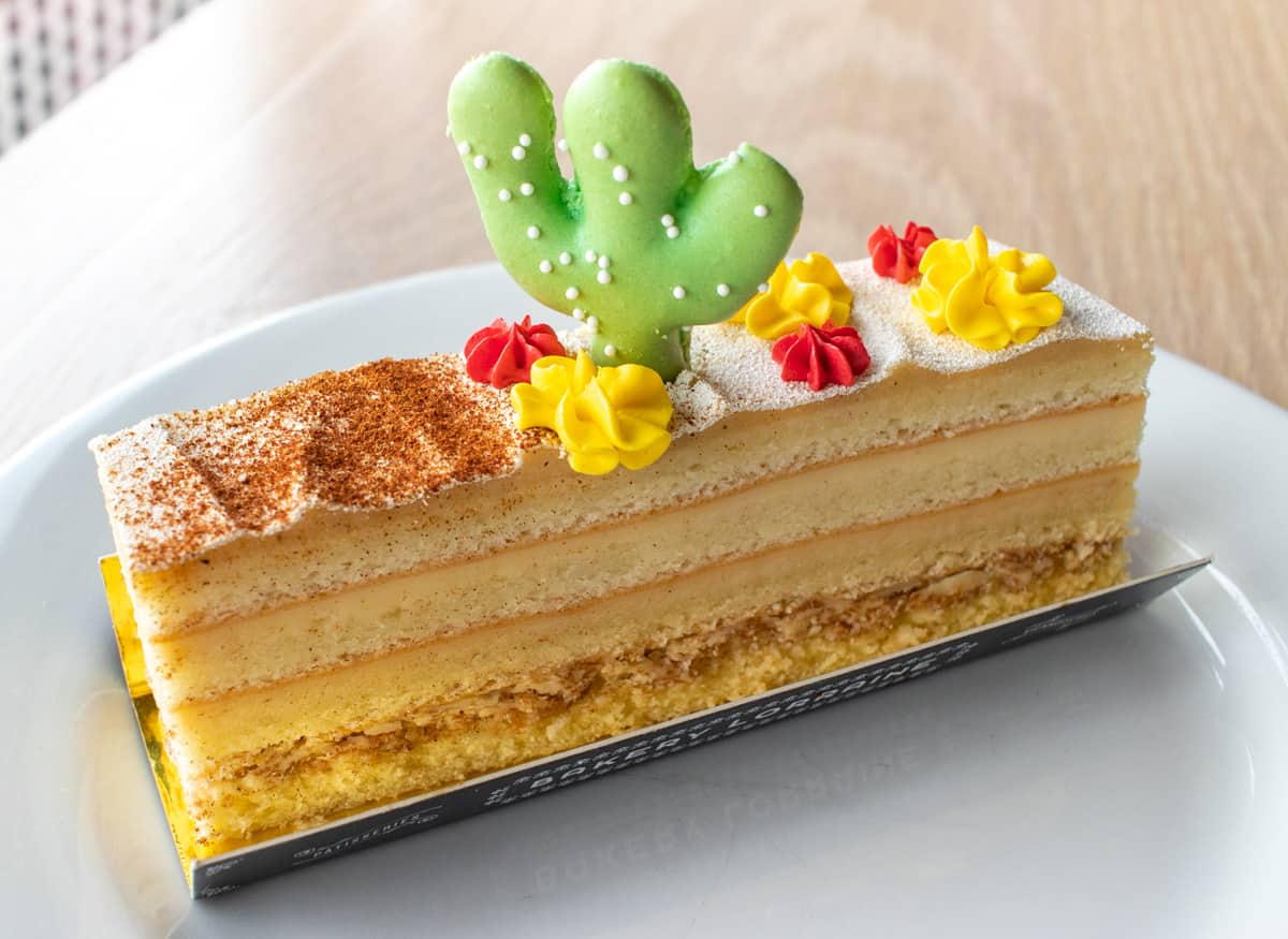 slice of tres leches cake from bakery lorraine
