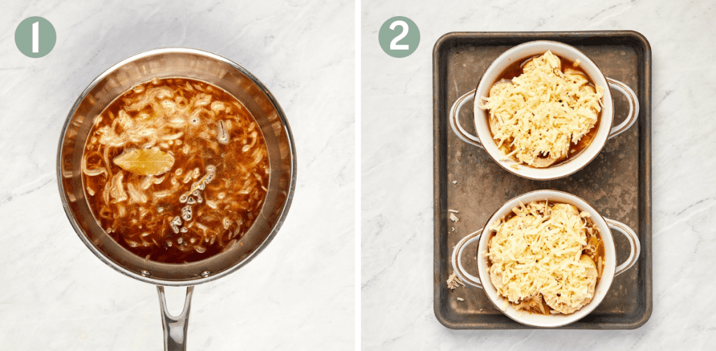 Cheesy French Onion Soup Process Shots for Steps 1-2