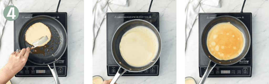 crepes being cooked in a pan