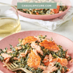 pinterest pin for kale caesar salad with salmon