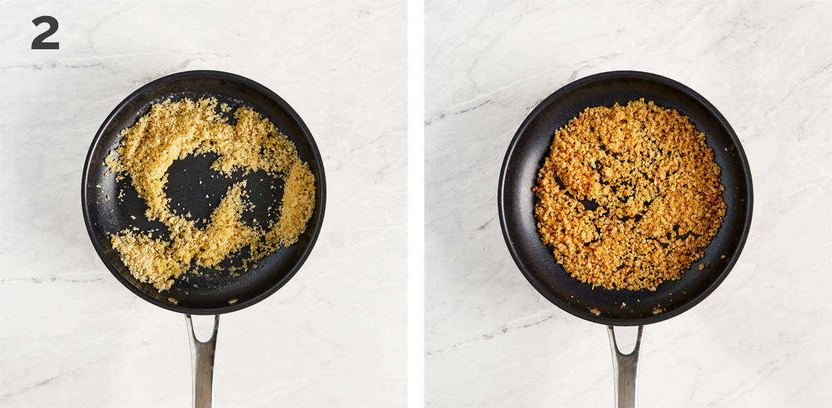 process shot for step 2 - toasting panko breadcrumbs