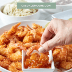 pinterest pin for crispy coconut shrimp with spicy orange dipping sauce