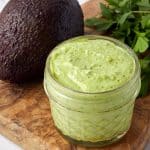 avocado ranch dressing in a glass jar