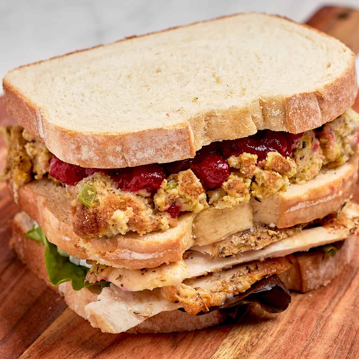 assembled thanksgiving sandwich