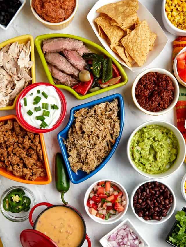 nacho bar toppings in serving containers