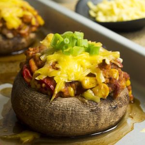 mushroom loaded with chili and cheese.