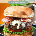 pinterest pin for bacon blue cheese burger.