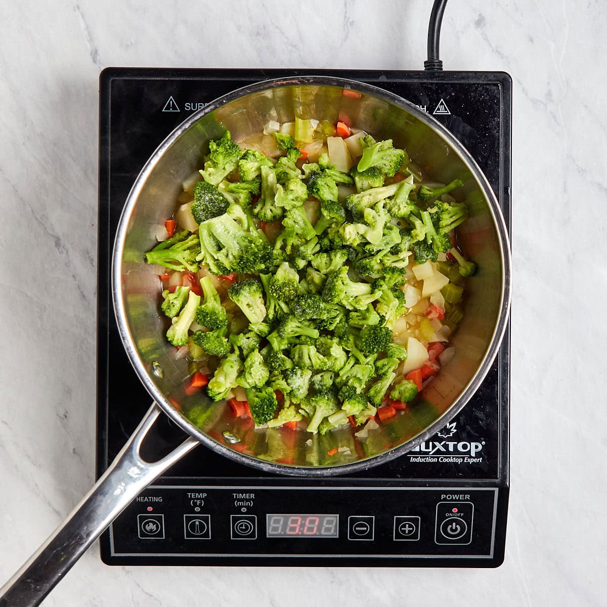 broccoli added to the vegetable soup base.
