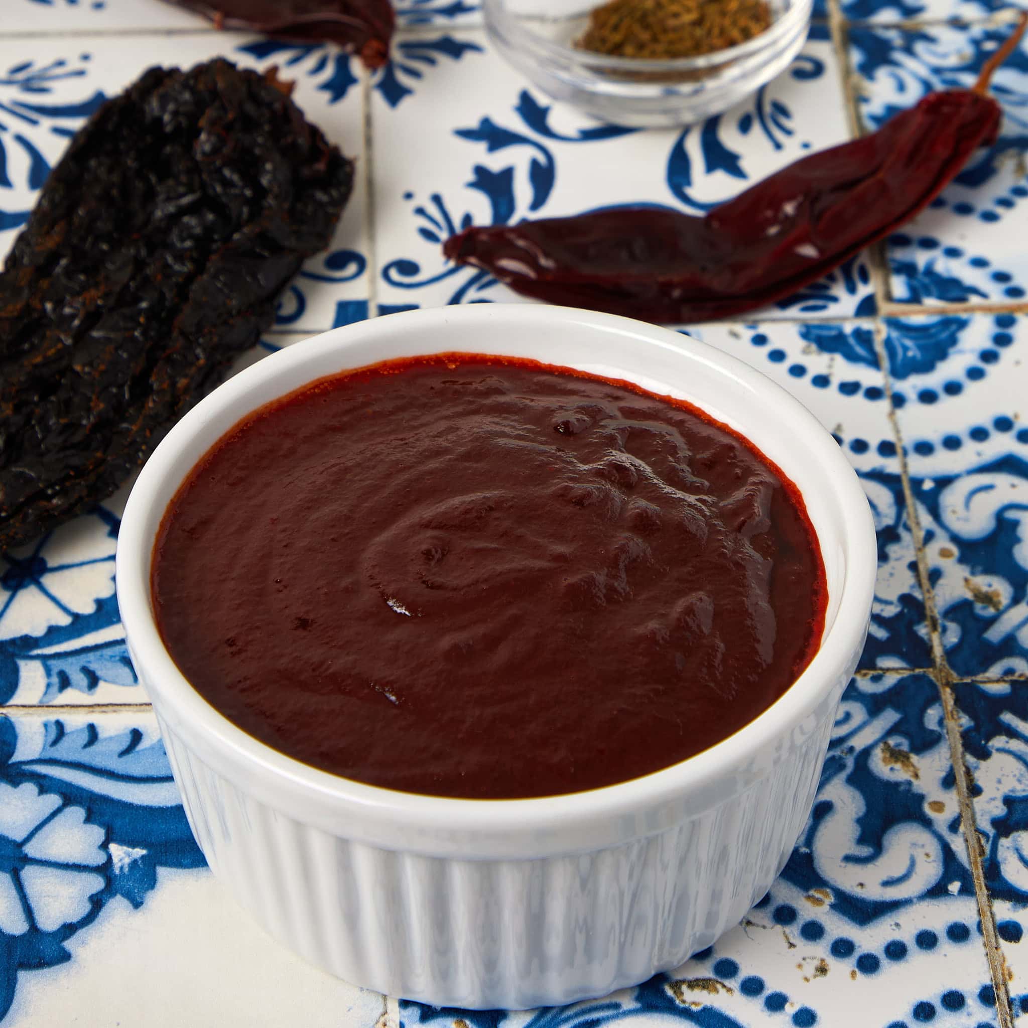 chili paste in a white bowl.