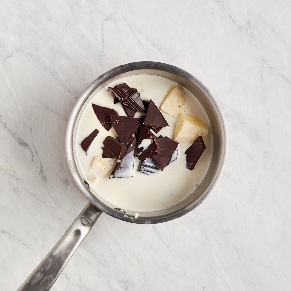 cream, butter, sugar, and chocolate in a saucepan.