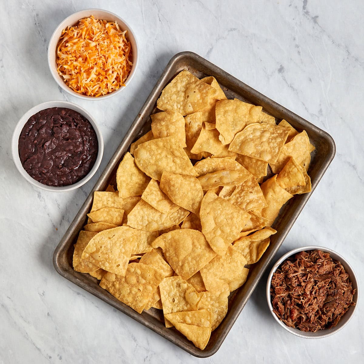 ingredients for pulled pork nachos.