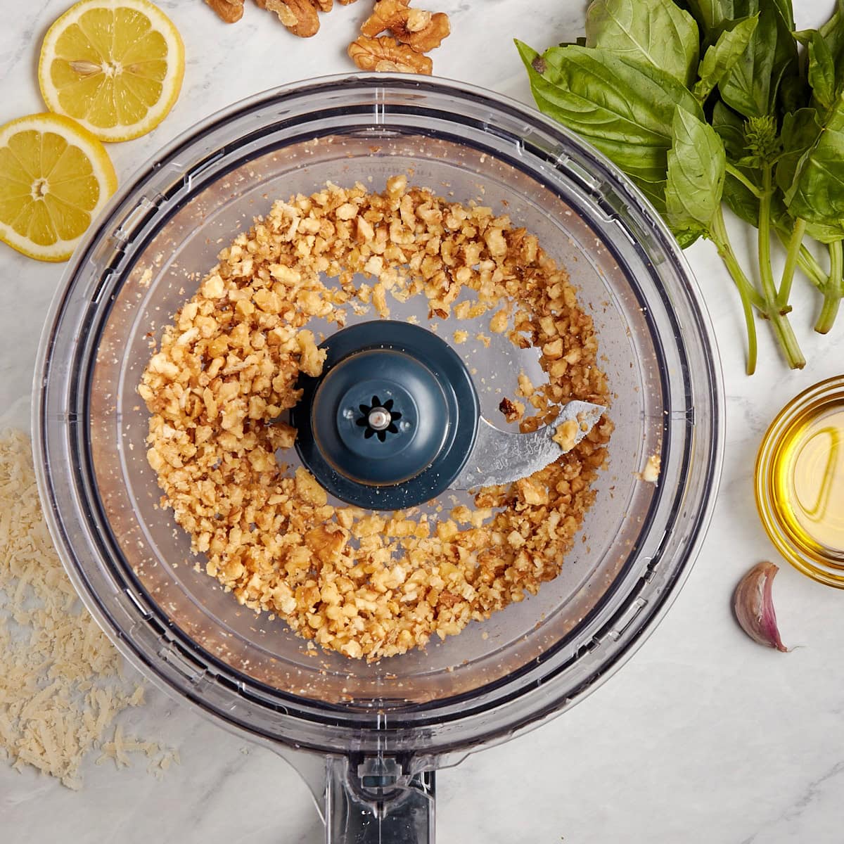 walnuts and garlic ground in a food processor.