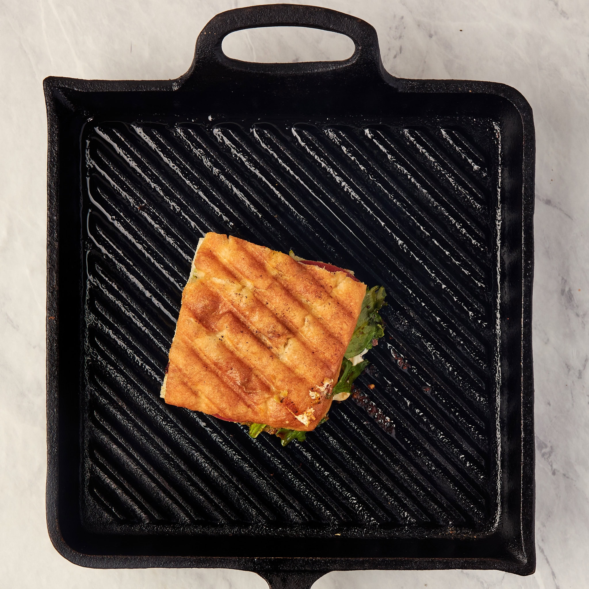 panini on a cast iron grill.