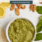 pinterest pin for basil walnut pesto.