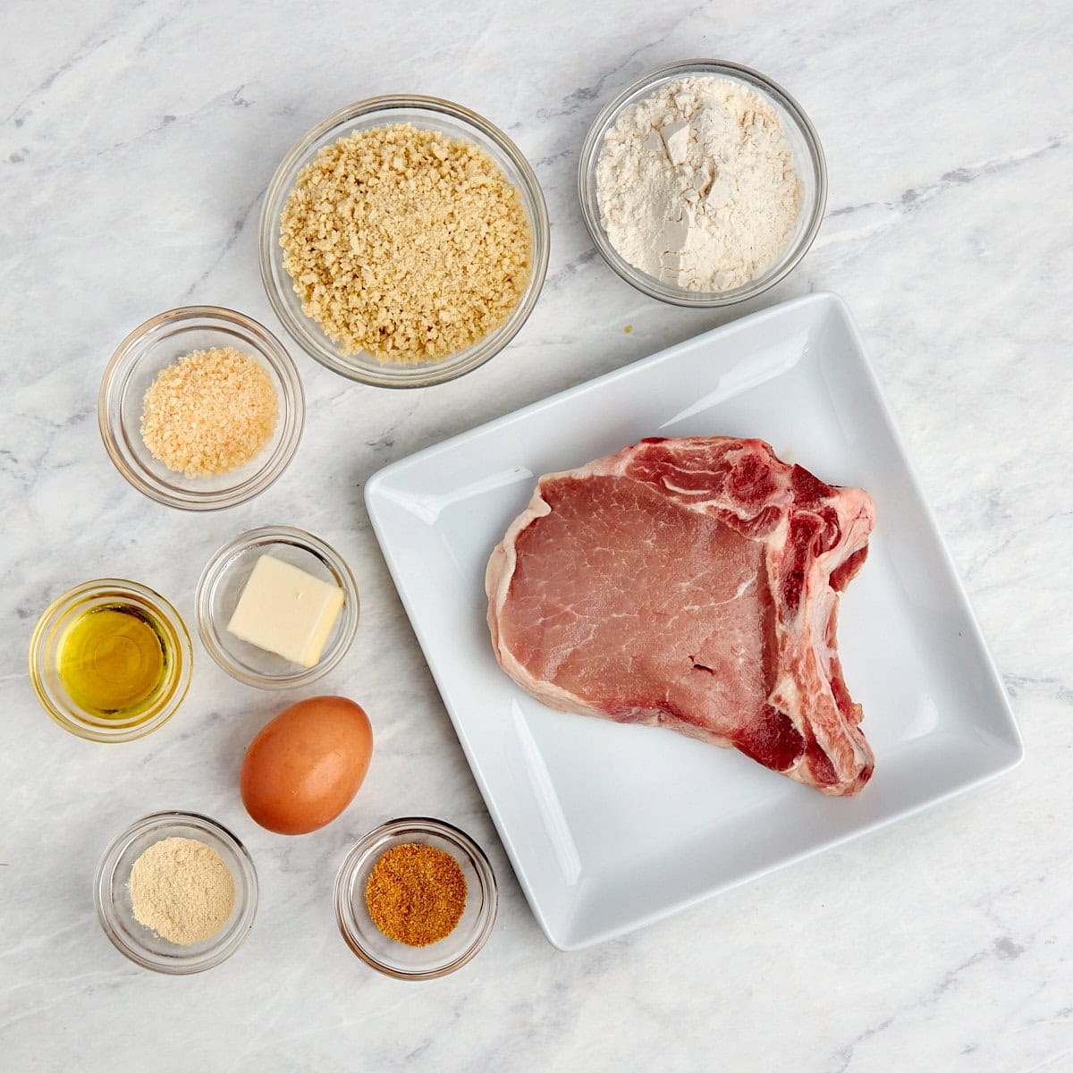 ingredients for breaded bone in pork chops.
