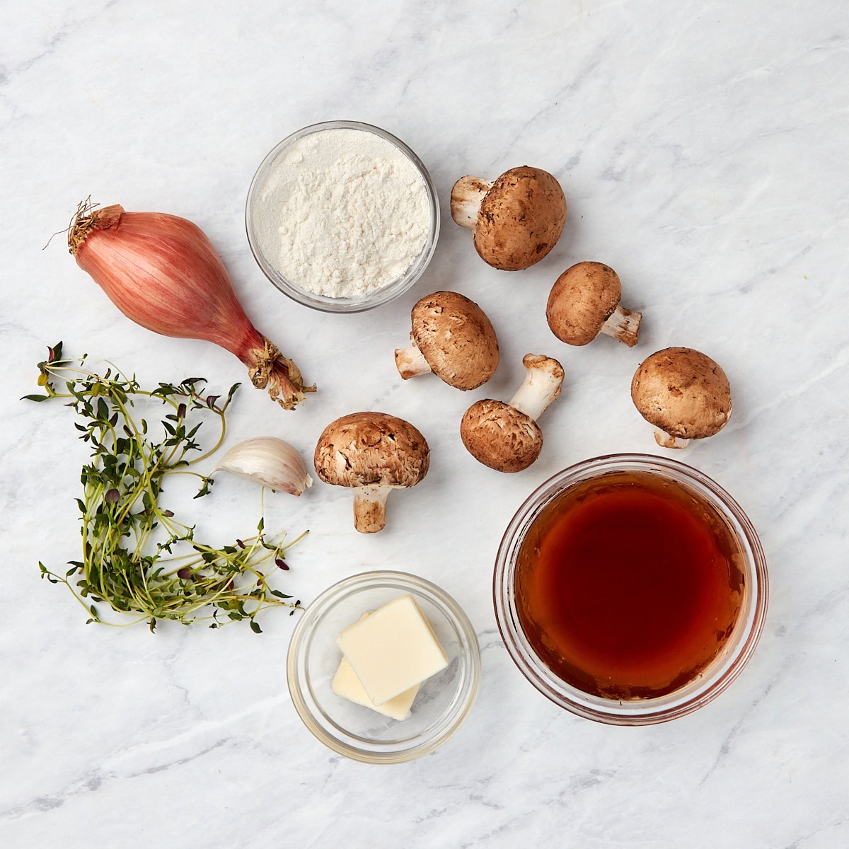 ingredients for mushroom onion gravy.