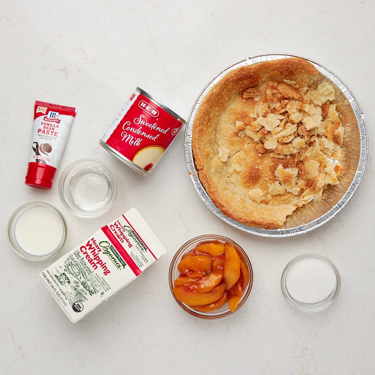 ingredients for no churn peach pie ice cream.