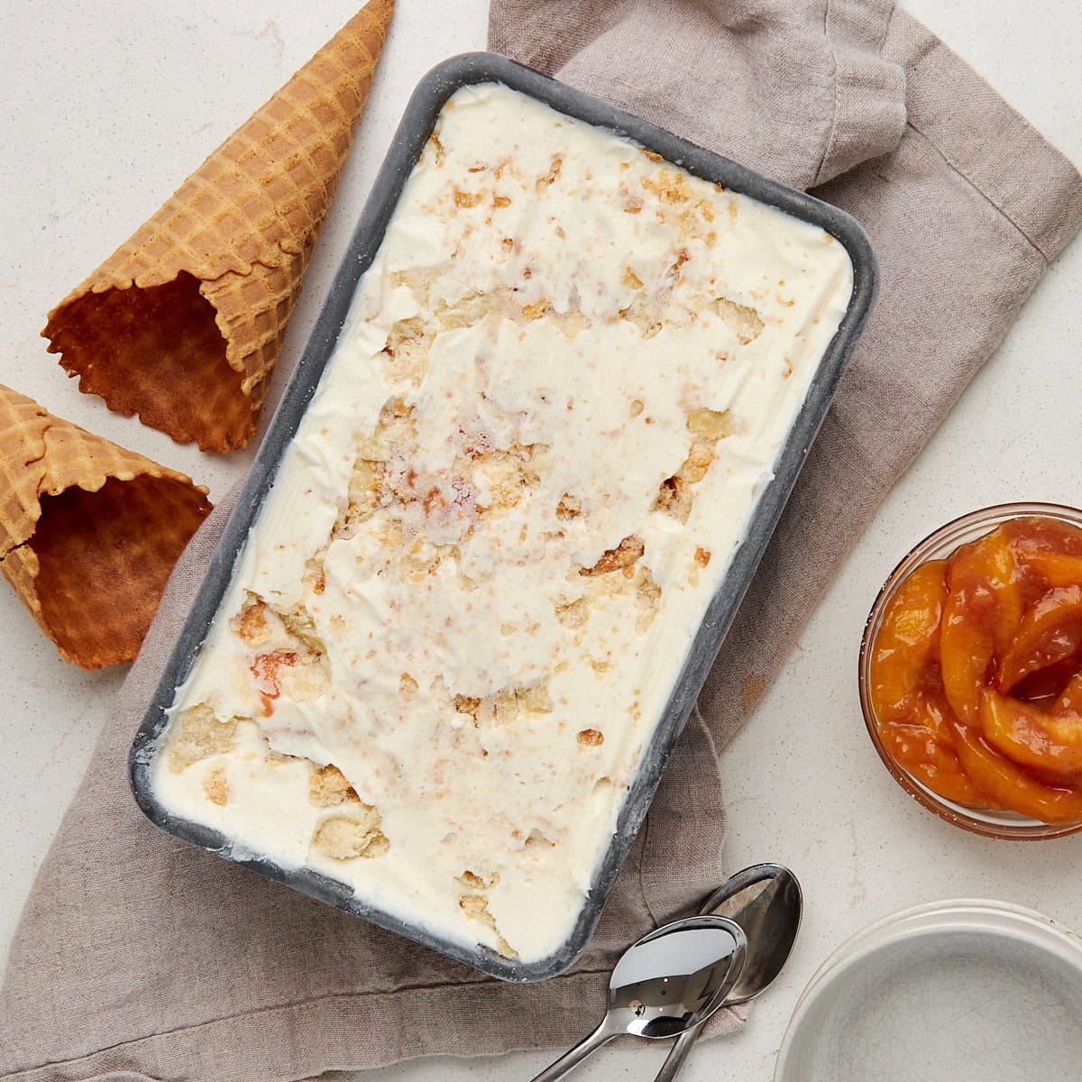 no churn peach ice cream after it has been frozen.
