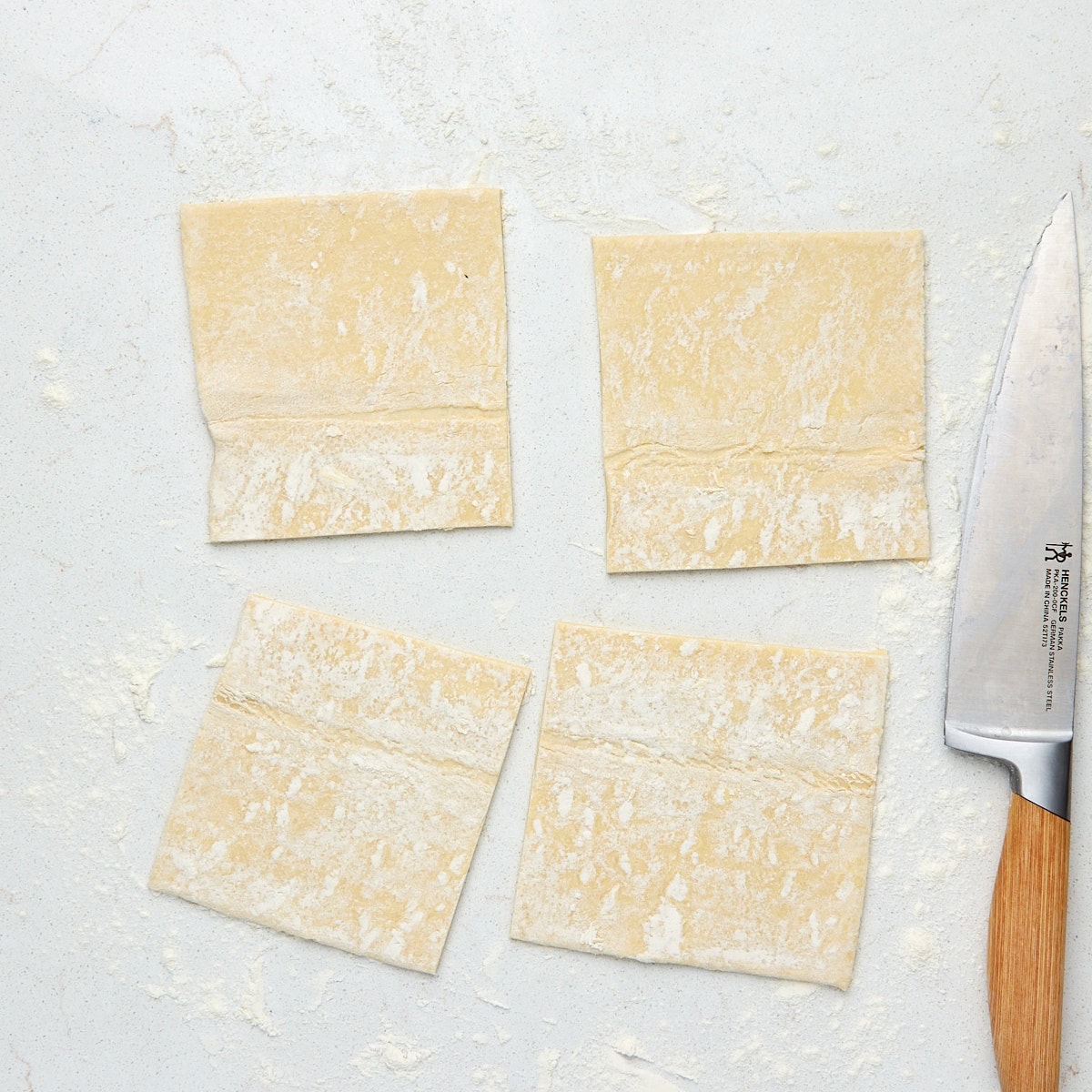 puff pastry cut into 4 squares.
