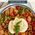 pinterest pin for burrata panzanella salad.