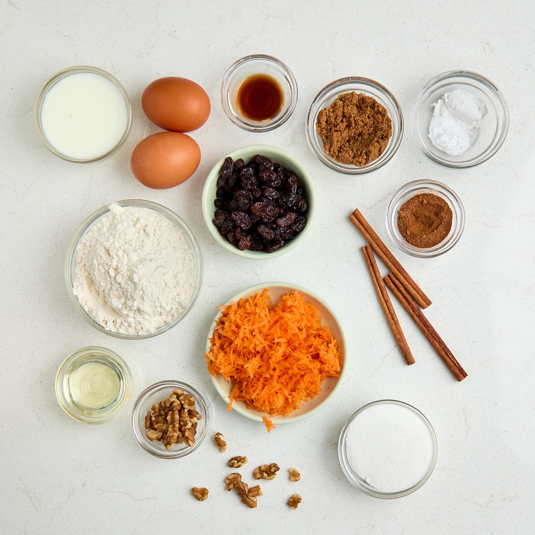 ingredients for carrot cake muffins.